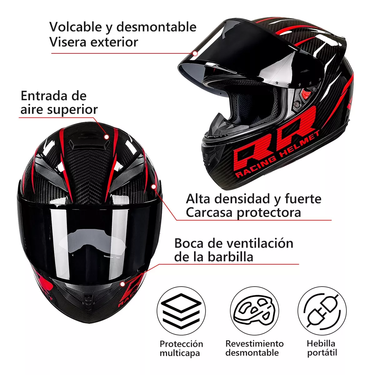 Foto 4 pulgar | Casco para Motocicleta con Visor Abatible Certificación Dot Eo Safe Imports Esi-12129 Multicolor