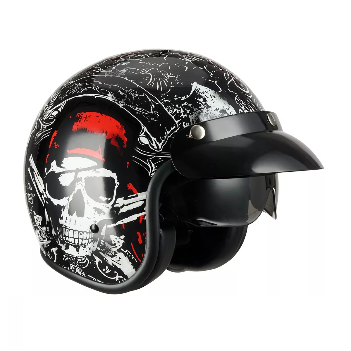 Casco Moto Chopper Abieto 3/4 Retro Con Gafas Visera  Xl. Eo Safe Imports  Esi-12140 Multicolor