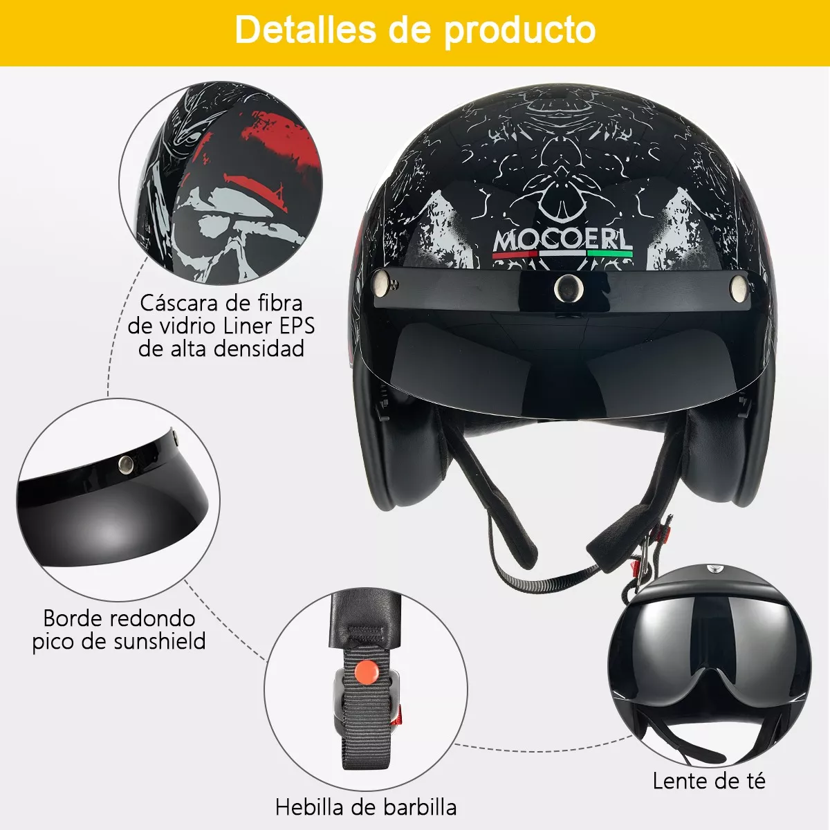 Foto 2 | Casco Moto Chopper Abieto 3/4 Retro Con Gafas Visera  Xl. Eo Safe Imports  Esi-12140 Multicolor