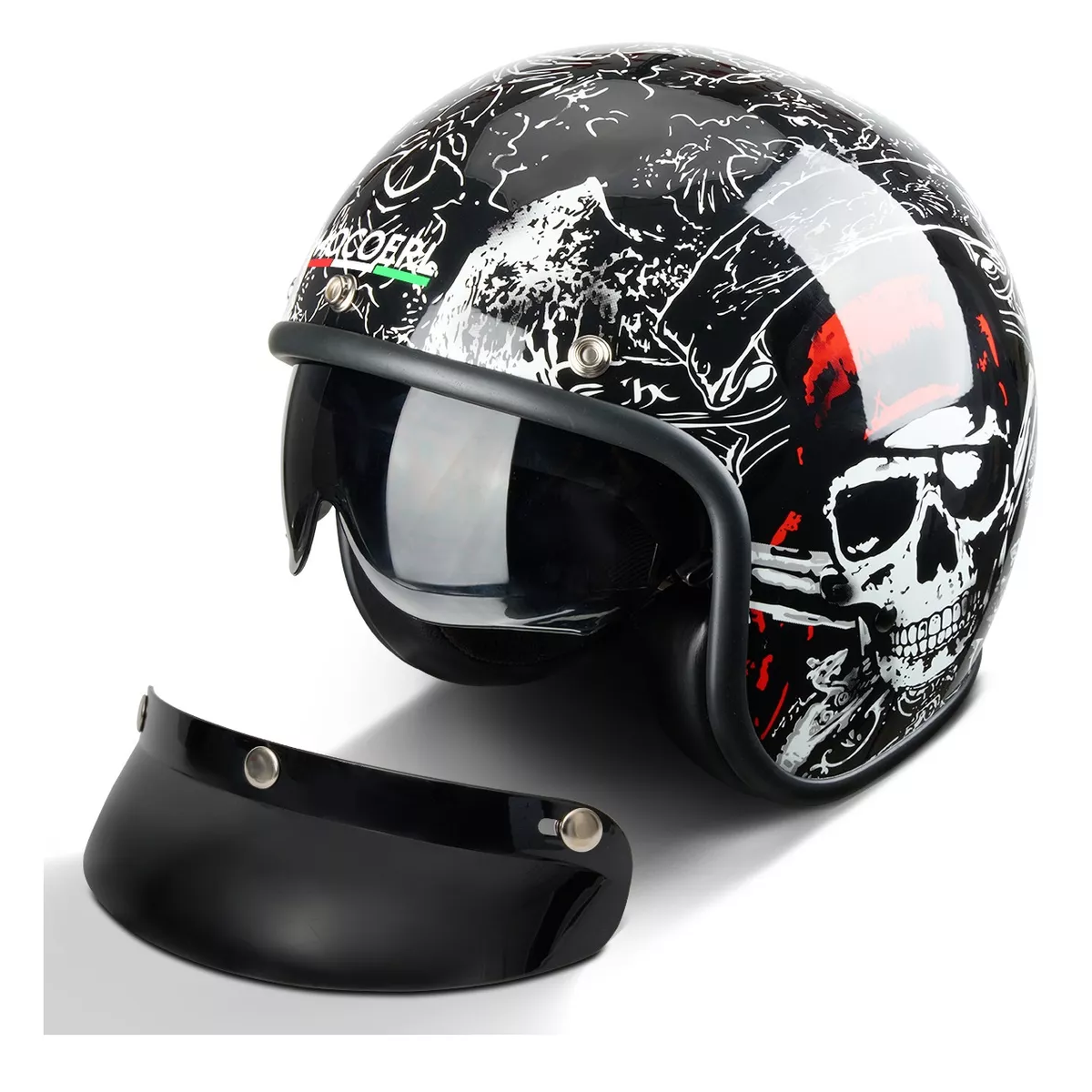 Foto 4 pulgar | Casco Moto Chopper Abieto 3/4 Retro Con Gafas Visera  Xl. Eo Safe Imports  Esi-12140 Multicolor