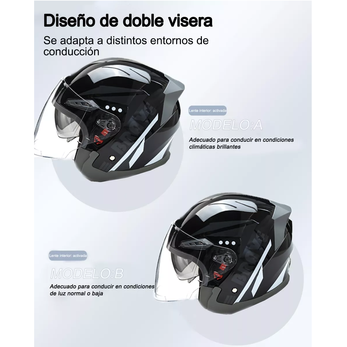 Foto 3 pulgar | Casco Abatibles Motos Motocicleta Anti Niebla Espejo Doble Eo Safe Imports Esi-17005 Negro