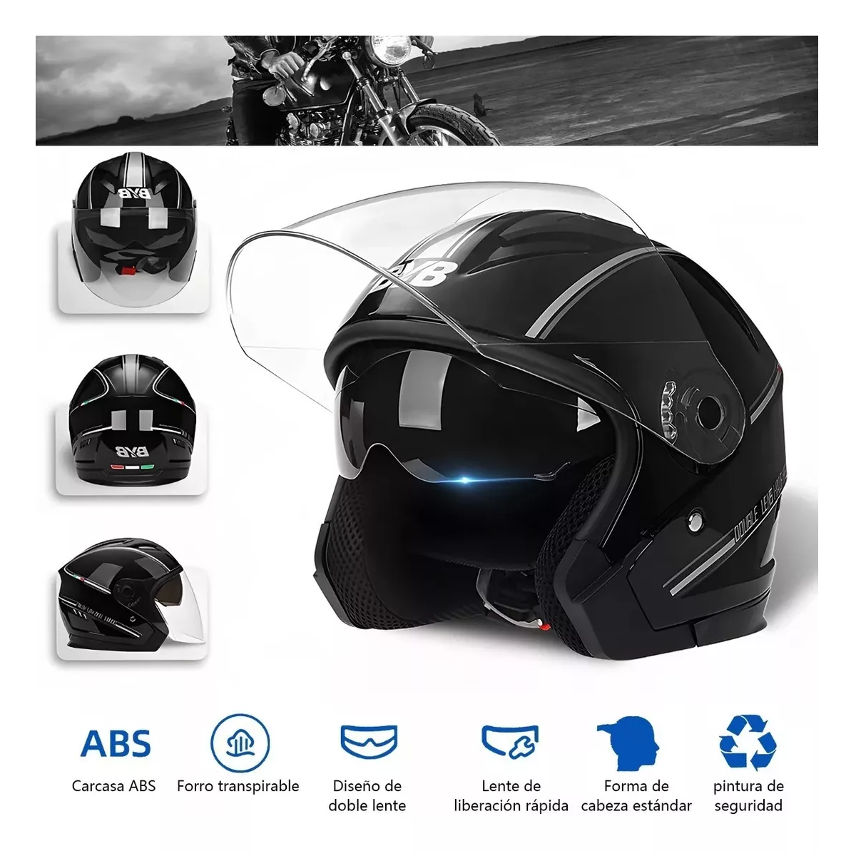 Foto 2 | Casco De Moto Abatible Con Doble Mica Eo Safe Imports Esi-17006 Negro