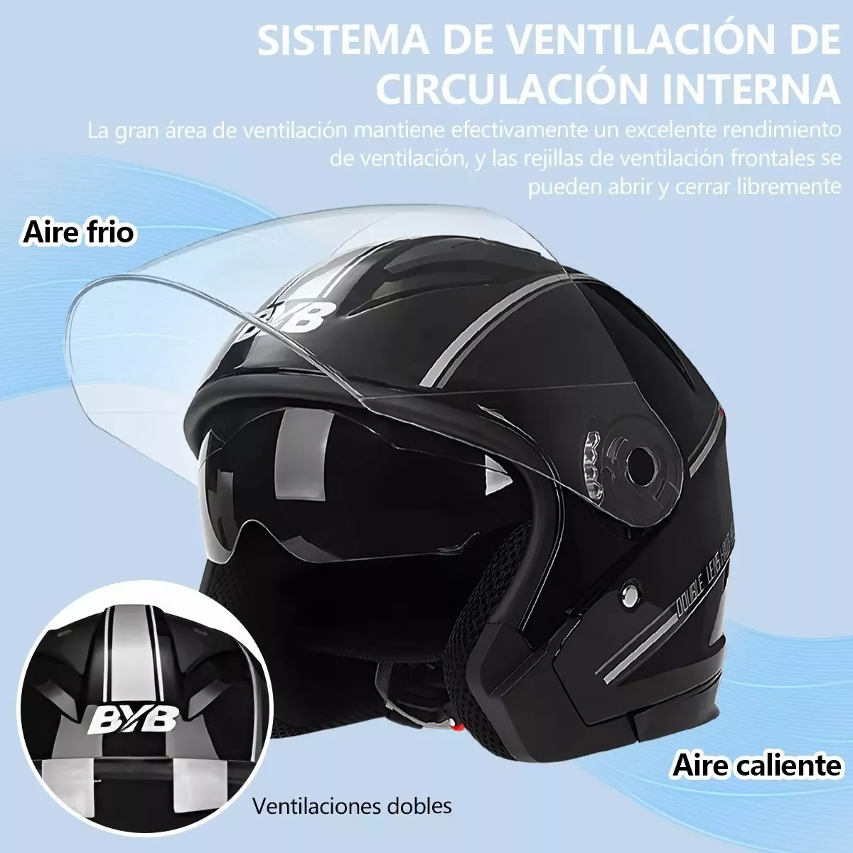 Foto 4 pulgar | Casco De Moto Abatible Con Doble Mica Eo Safe Imports Esi-17006 Negro