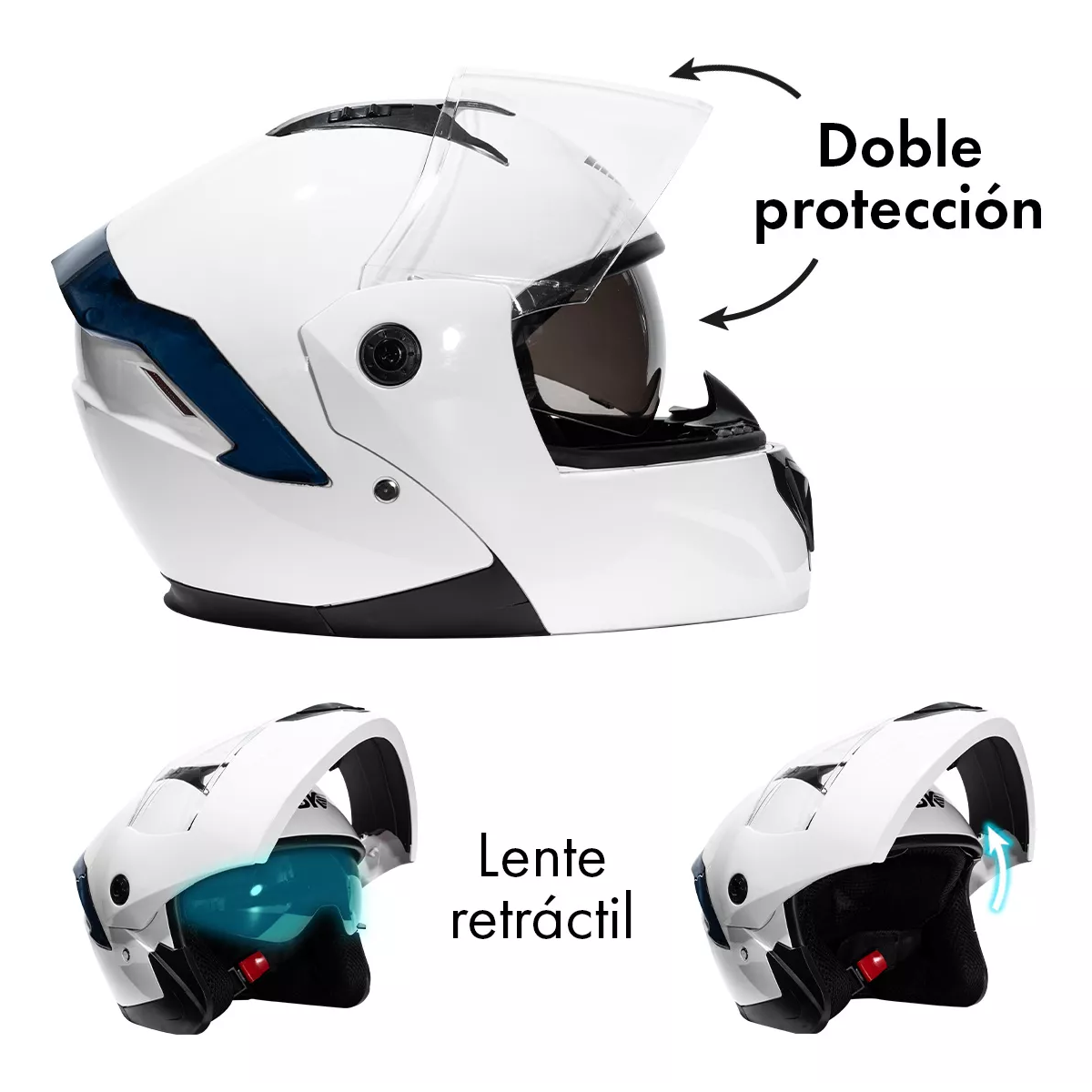 Foto 3 pulgar | Casco Moto Abatible Plegable Talla L/xl Eo Safe Imports Esi-17818 Blanco