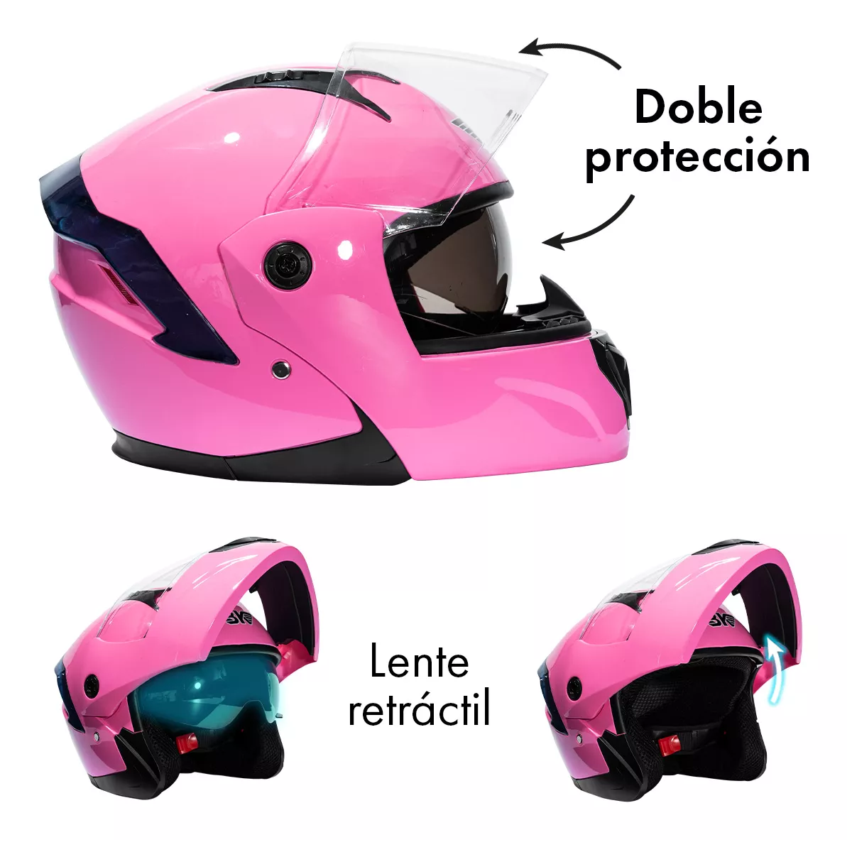 Foto 3 pulgar | Casco Moto Abatible Plegable Gafas Talla: L Eo Safe Imports Esi-17828 Rosa
