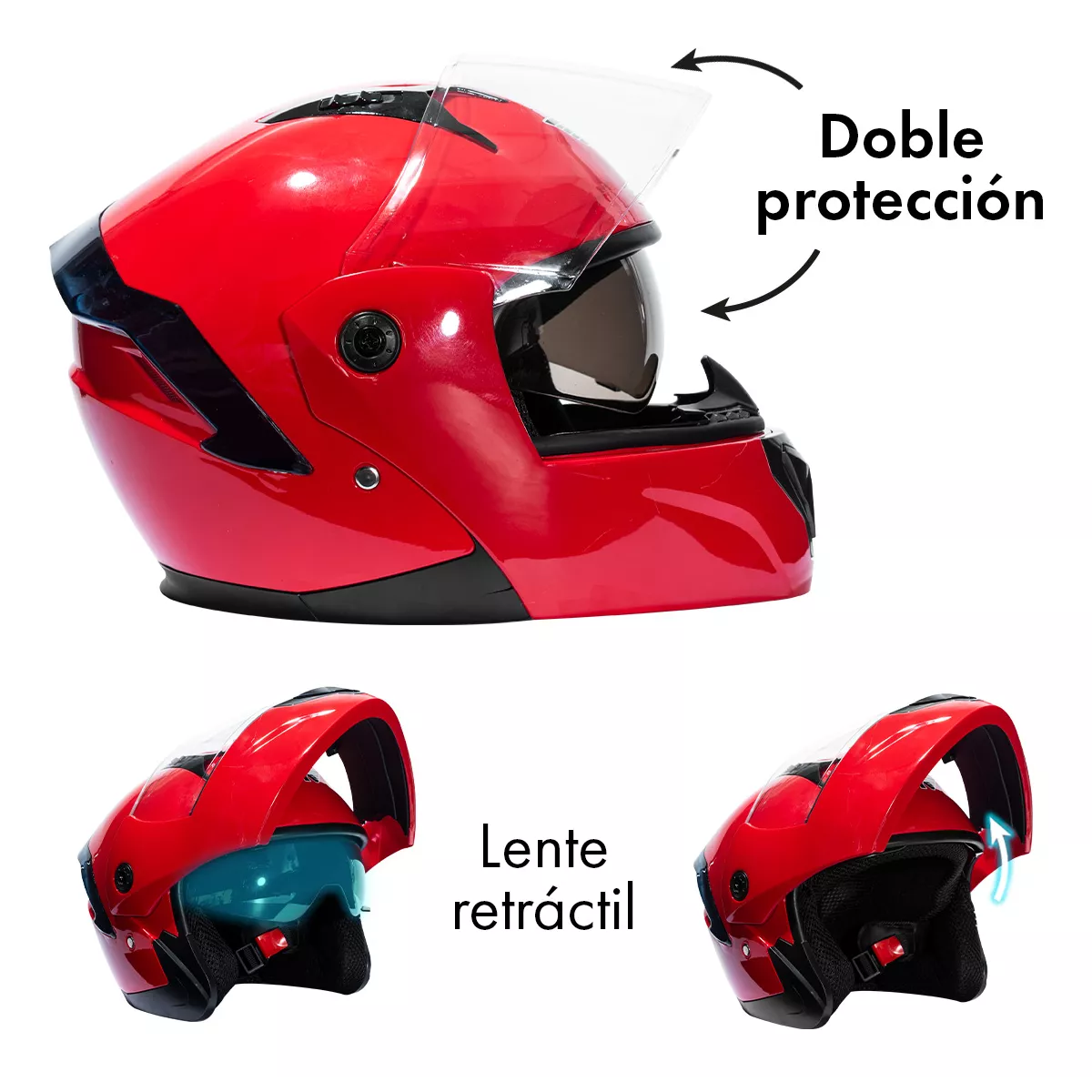 Foto 4 pulgar | Casco Moto Abatible Plegable Gafas Talla: M Eo Safe Imports Esi-17825 Rojo