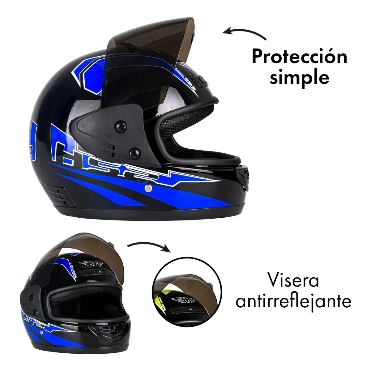 Foto 3 pulgar | Casco Para Motocicleta Con Visor Protector, Talla M Eo Safe Imports Esi-18992 Azul