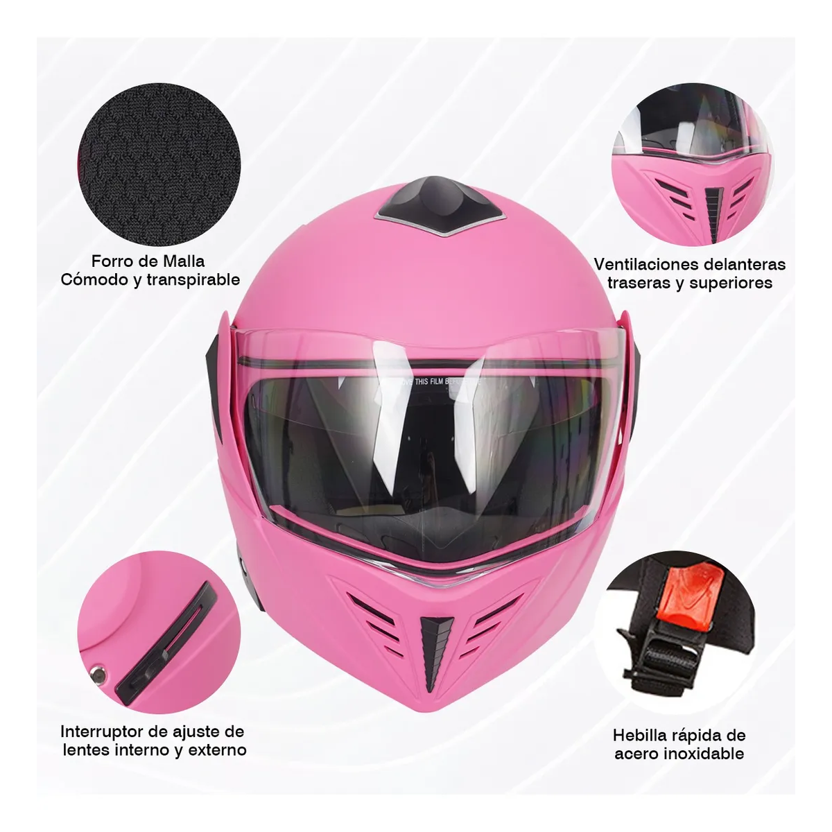 Foto 3 pulgar | Casco Abatible Para Moto De Rosa Doble Lente L – Xl, Certificado Dot Eo Safe Imports Esi-18991 Rosa
