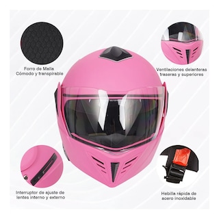 Foto 2 | Casco Abatible Para Moto De Rosa Doble Lente L – Xl, Certificado Dot Eo Safe Imports Esi-18991 Rosa