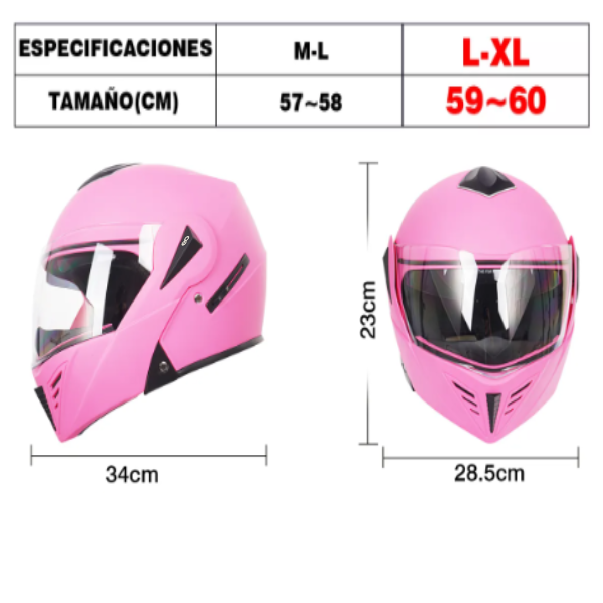 Foto 4 pulgar | Casco Abatible Para Moto De Rosa Doble Lente L – Xl, Certificado Dot Eo Safe Imports Esi-18991 Rosa