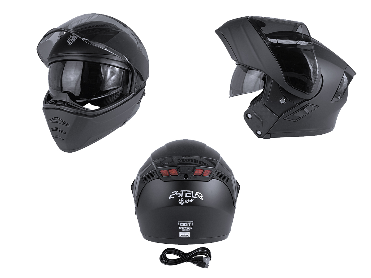 Foto 4 pulgar | Casco Abatible para Motociclista Kov Estelar color Negro Mate con Luz Trasera