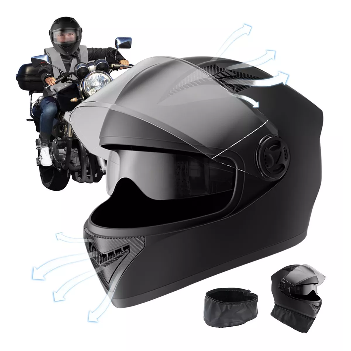 Foto 4 pulgar | Casco Abatible Eo Safe Imports Esi-6582 color Negro para Motocicleta Anti Niebla Espejo Doble