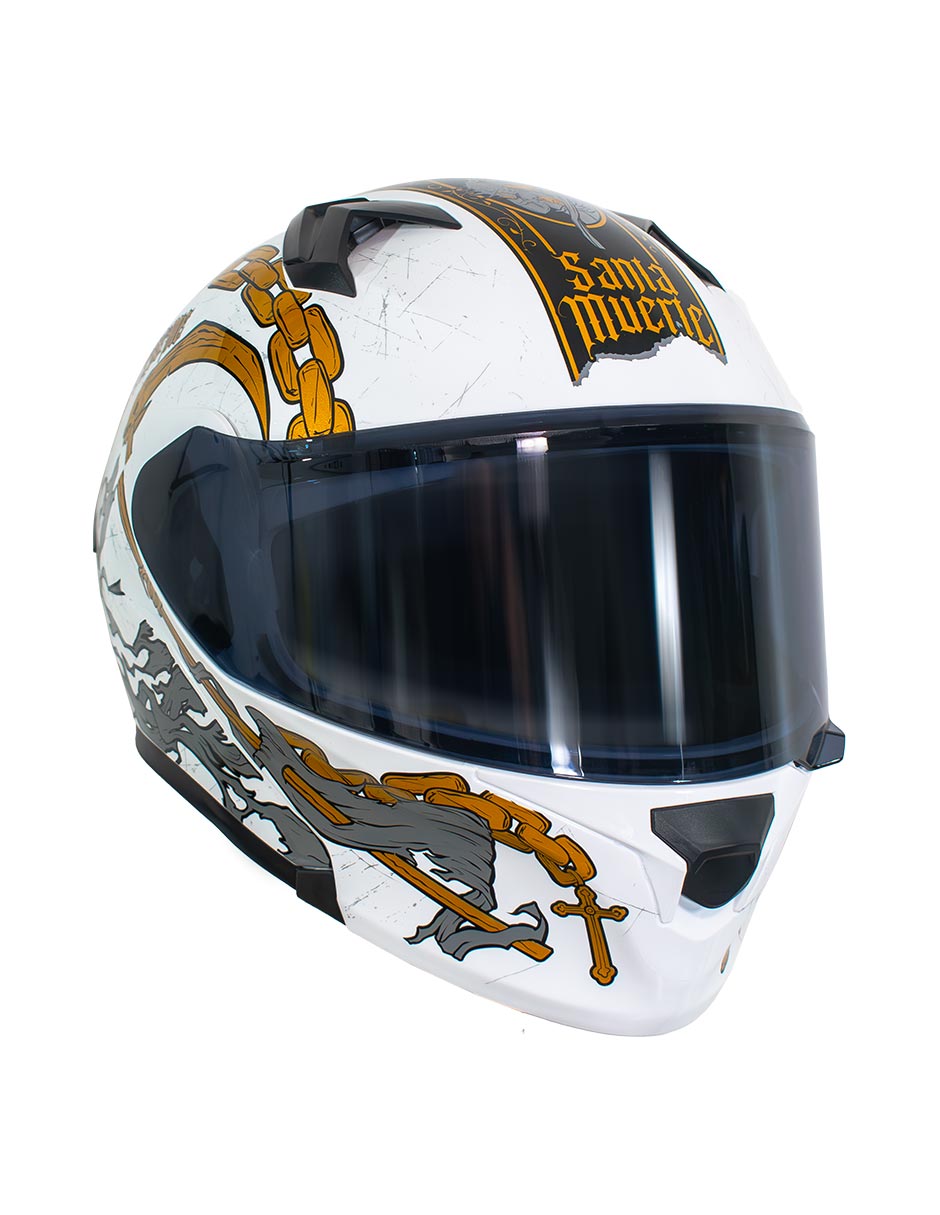 Casco Abatible Erok Santa Muerte Bco Dot + Mica De Regalo