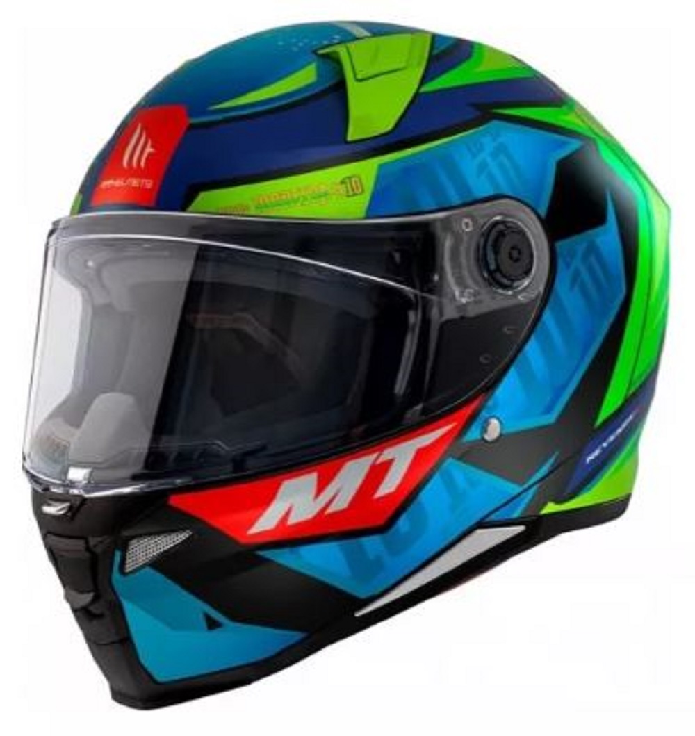 Casco Para Moto Mt Helmet 2 Revenge Moreira A7 Azul/ Verde