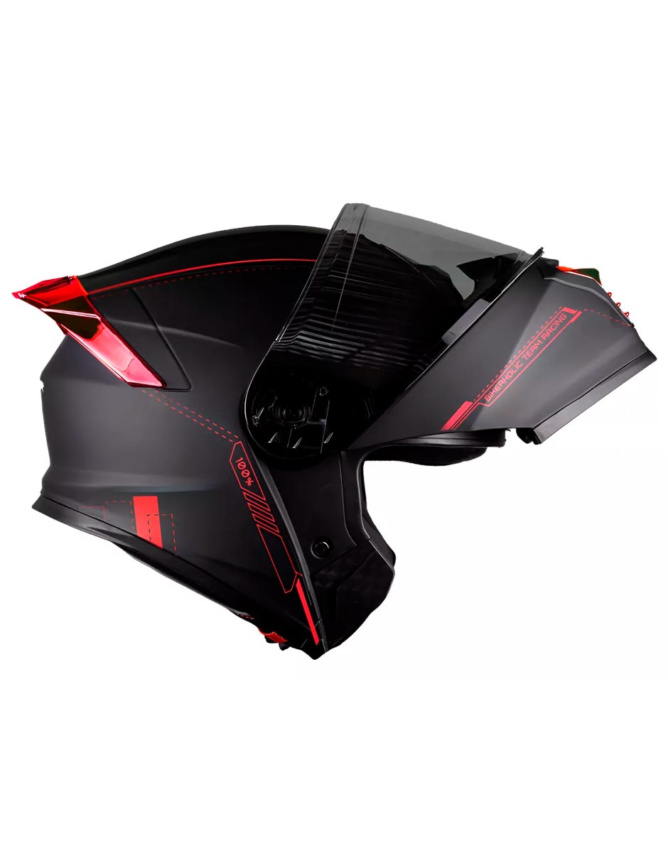 Foto 3 pulgar | Casco Kov Thunder Racing Abatible Rojo Mica Humo Con Alerón