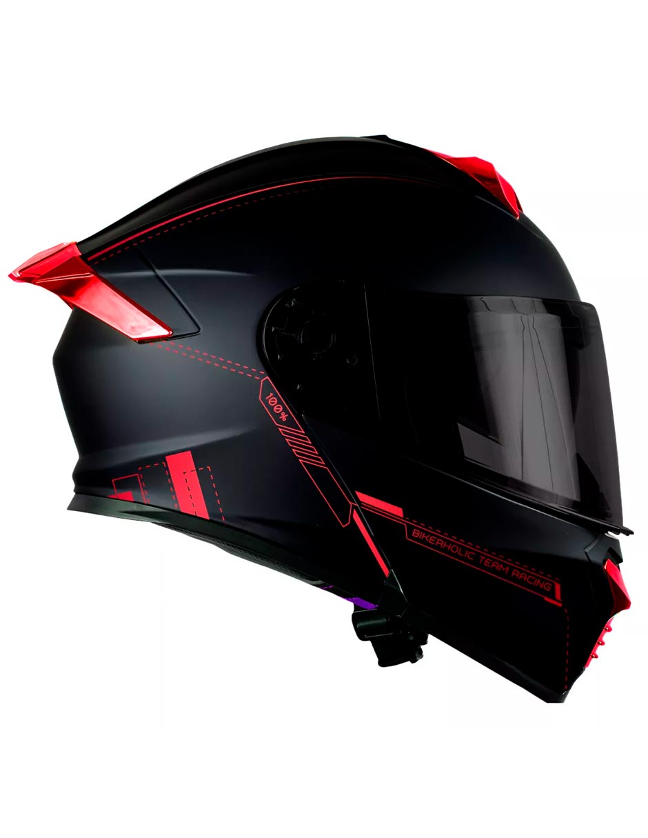 Foto 4 pulgar | Casco Kov Thunder Racing Abatible Rojo Mica Humo Con Alerón