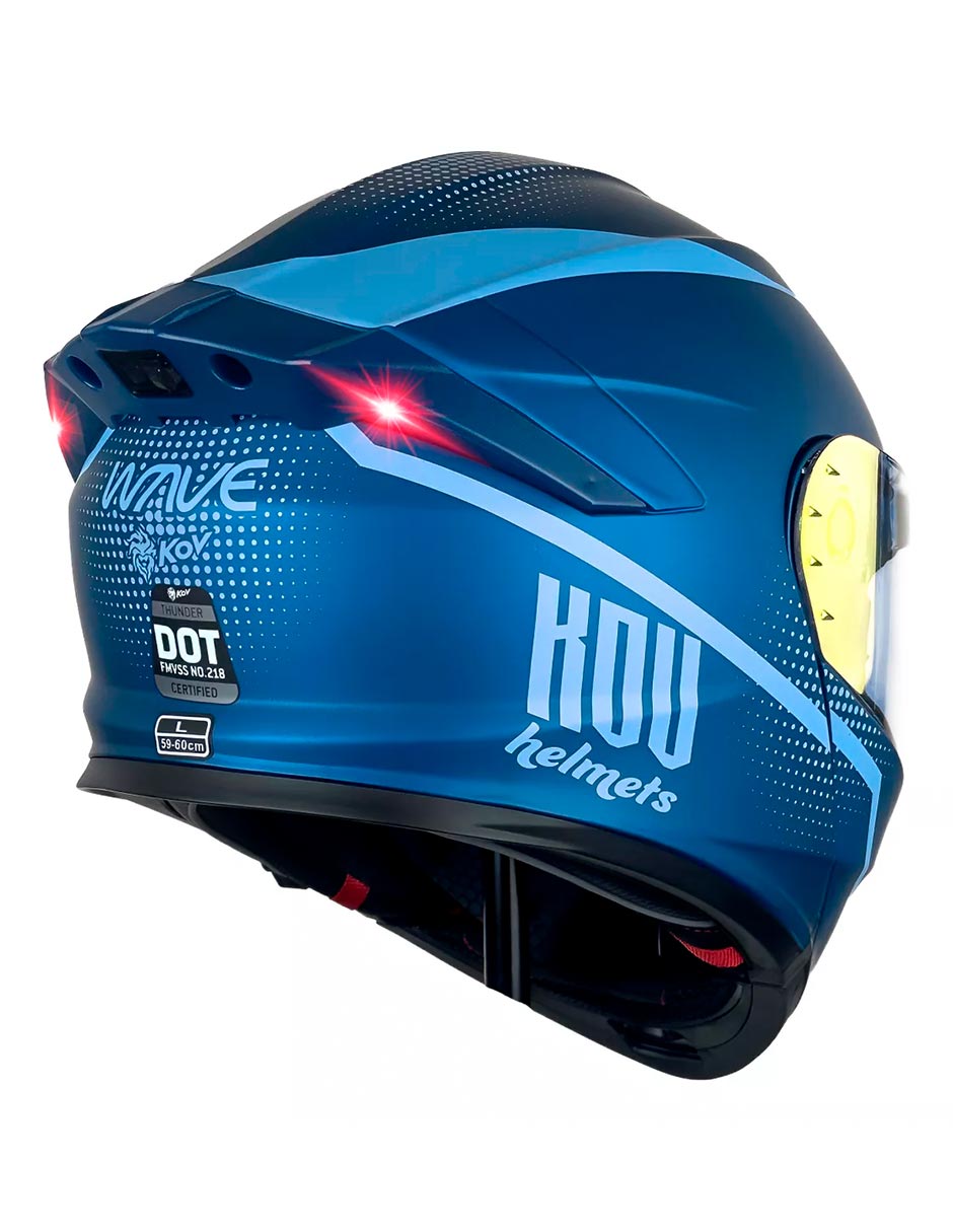 Foto 4 pulgar | Casco Kov Abatible Moto Thunder Waves Azul Con Luz Led Dot