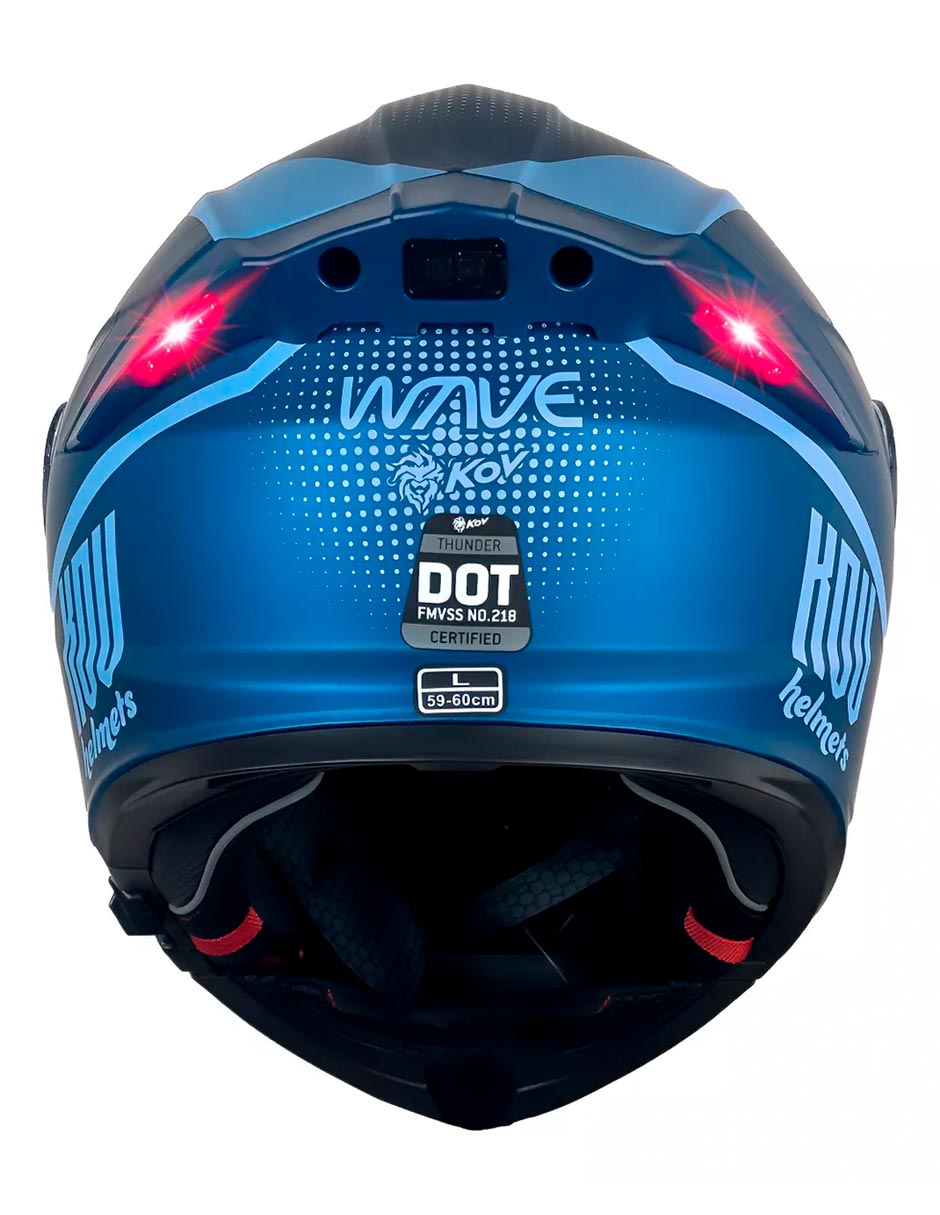 Foto 5 pulgar | Casco Kov Abatible Moto Thunder Waves Azul Con Luz Led Dot