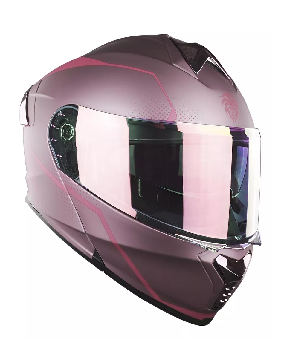 Foto 2 pulgar | Casco Kov Abatible Mujer Moto Thunder Rosa Mica Para Noche