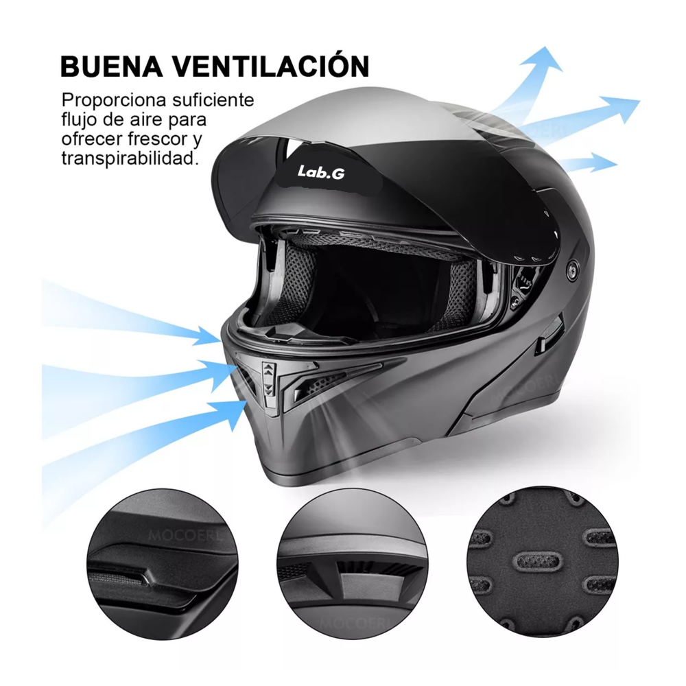 Foto 6 pulgar | Casco Abatible Certificado Dot Para Moto Lab.g Talla 2xl Negro