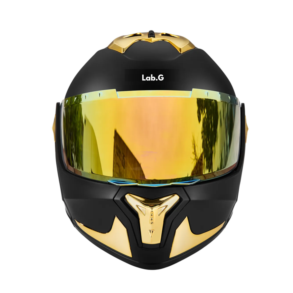 Foto 2 pulgar | Casco Sleek De Moto Abatible En Oro Mate Con Luz  Lab.g Negro Amarillo Talla L