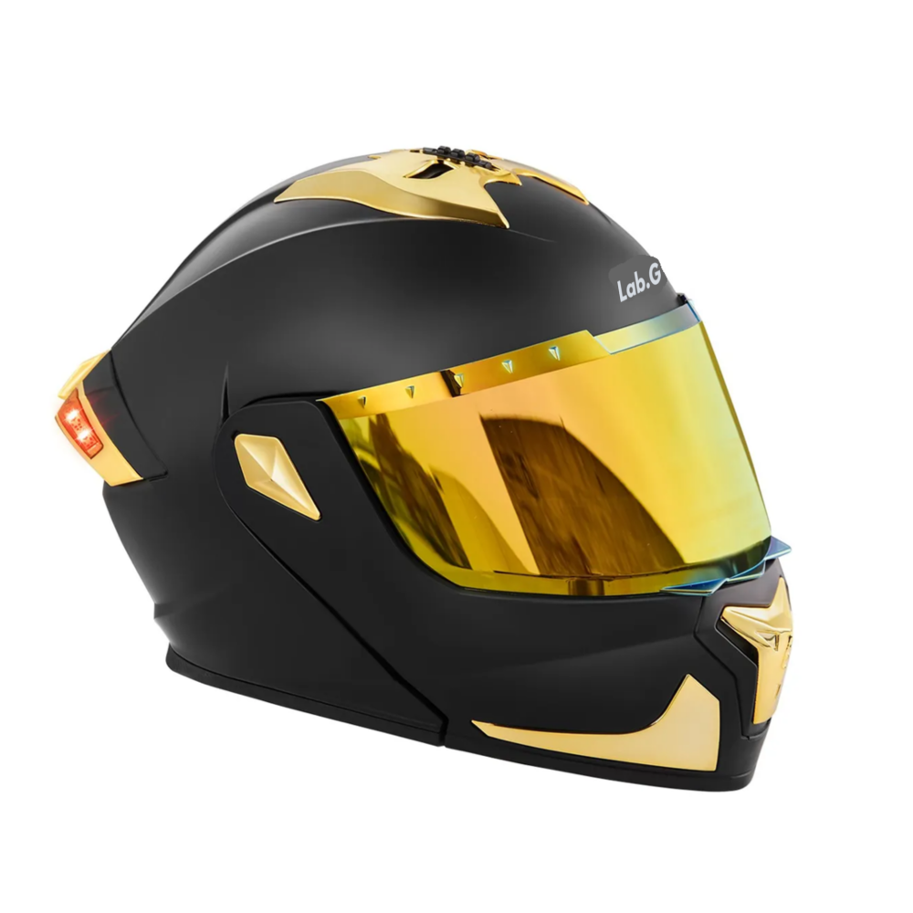 Foto 5 pulgar | Casco Sleek De Moto Abatible En Oro Mate Con Luz  Lab.g Negro Amarillo Talla L