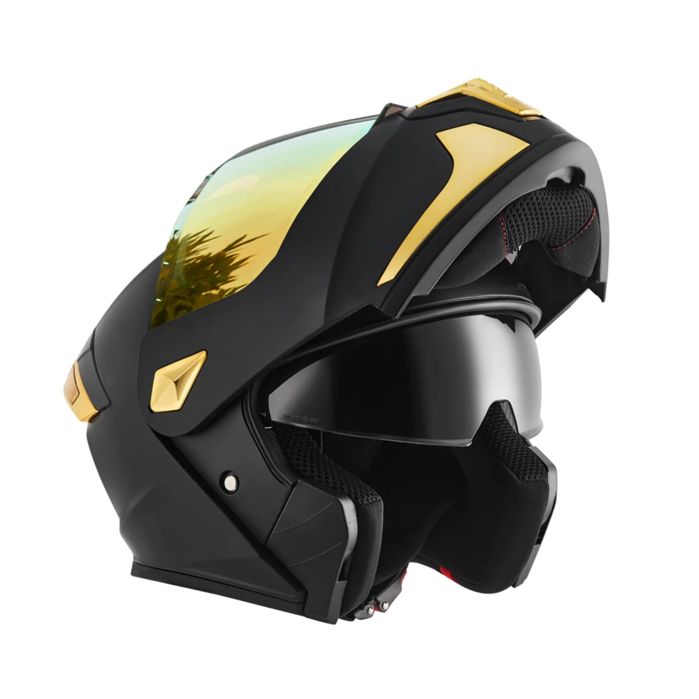 Foto 5 | Casco Sleek De Moto Abatible En Oro Mate Con Luz  Lab.g Negro Amarillo Talla L