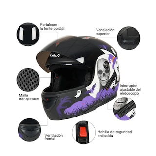 Foto 3 | Casco Lab.g Para Moto Abatible Certificado M (57-58 Cm) Violeta Negro Halloween