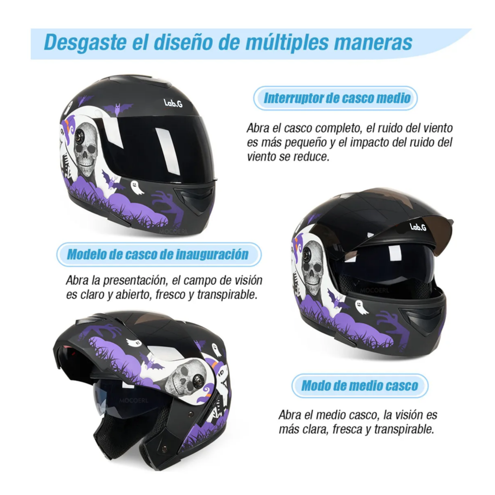 Foto 4 | Casco Lab.g Para Moto Abatible Certificado M (57-58 Cm) Violeta Negro Halloween
