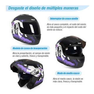 Foto 4 | Casco Lab.g Para Moto Abatible Certificado M (57-58 Cm) Violeta Negro Halloween