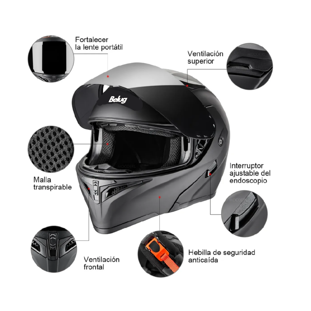 Foto 3 | Casco Abatible Certificado Dot Para Moto Negro Belug,  Talla L