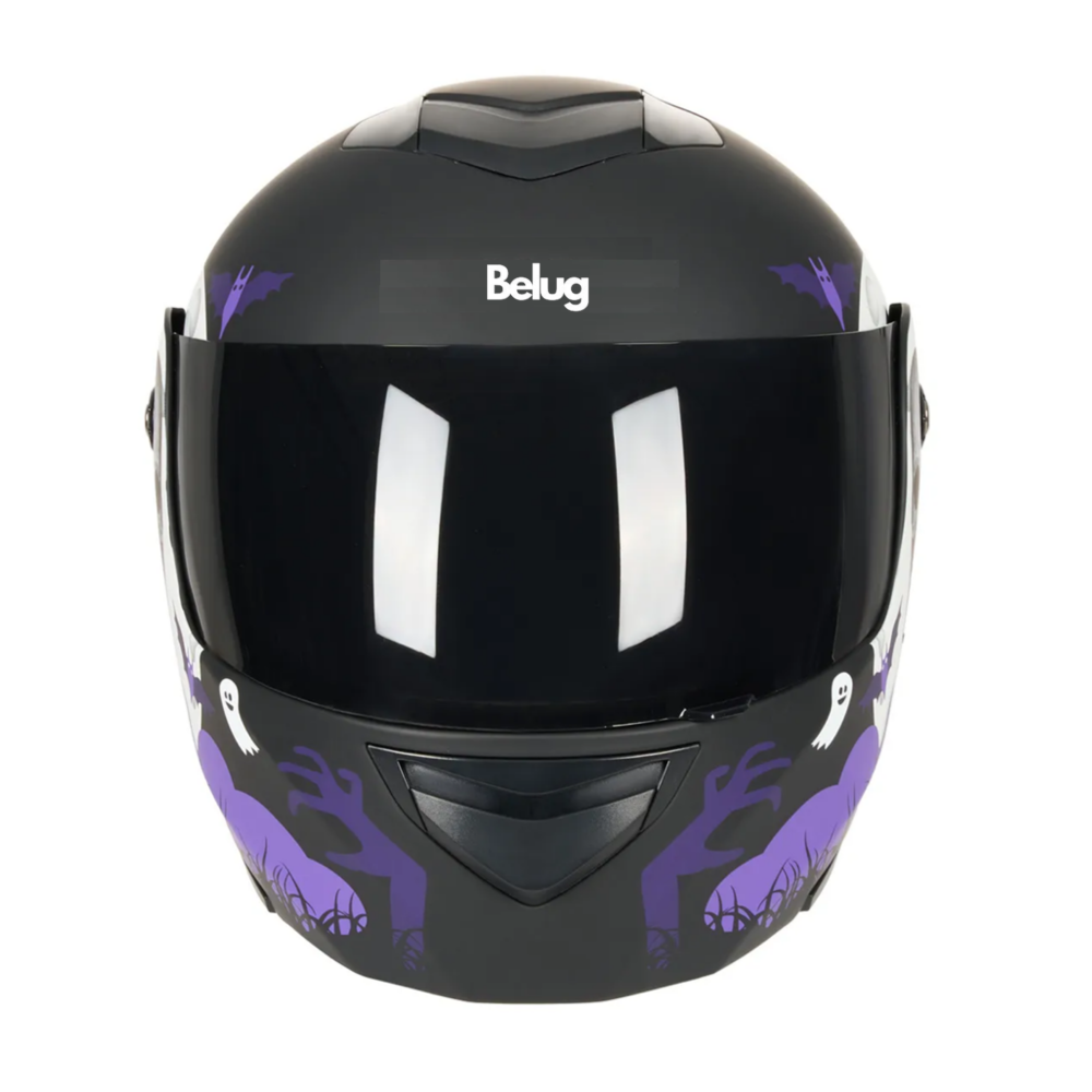 Foto 2 pulgar | Casco Belug Para Moto Abatible Certificado M (57-58 Cm) Violeta Negro Halloween