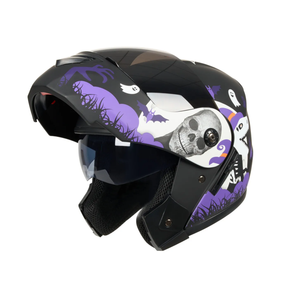 Foto 3 pulgar | Casco Belug Para Moto Abatible Certificado M (57-58 Cm) Violeta Negro Halloween