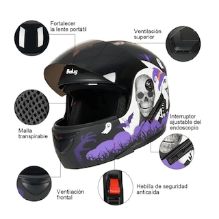 Foto 3 | Casco Belug Para Moto Abatible Certificado M (57-58 Cm) Violeta Negro Halloween