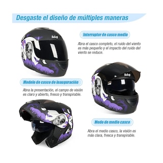 Foto 4 | Casco Belug Para Moto Abatible Certificado M (57-58 Cm) Violeta Negro Halloween