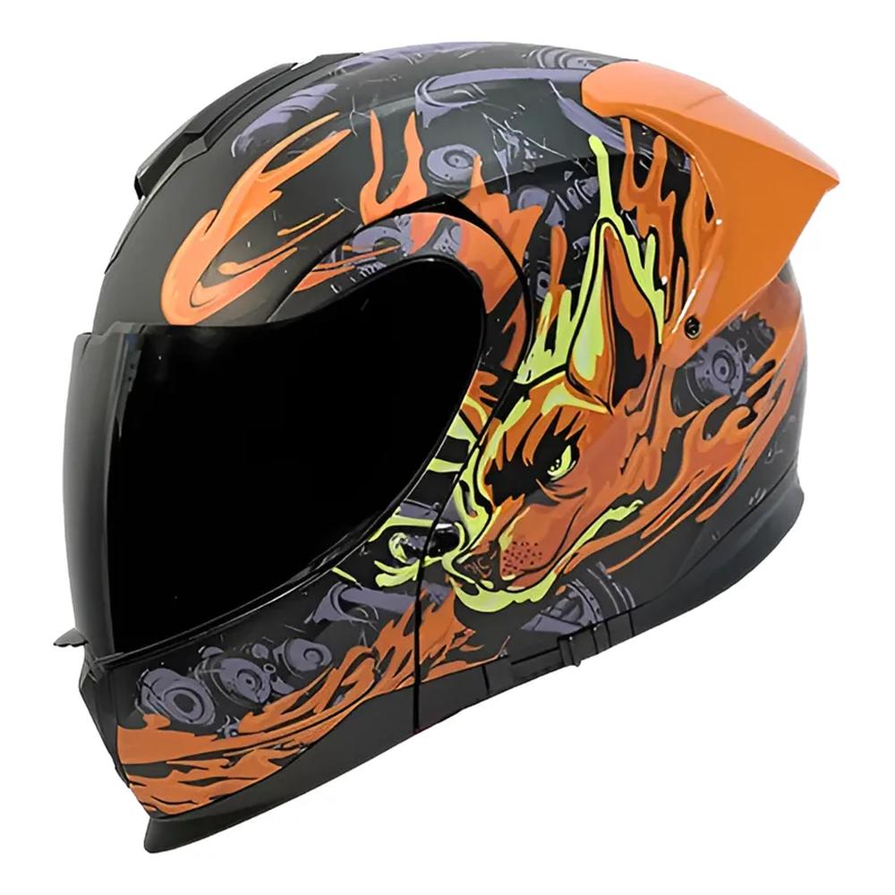 Foto 2 pulgar | Casco Moto Certificado 2w Xolo Talla Xl Con Gafas Naranja