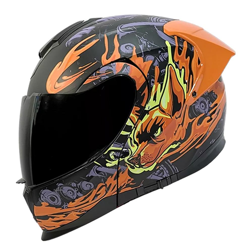 Foto 3 pulgar | Casco Moto Certificado 2w Xolo Talla Xl Con Gafas Naranja