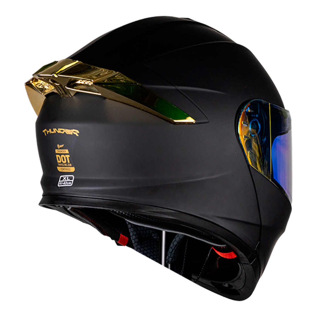 Foto 5 pulgar | Kov Casco Thunder Solido Negro Mate Dorado G