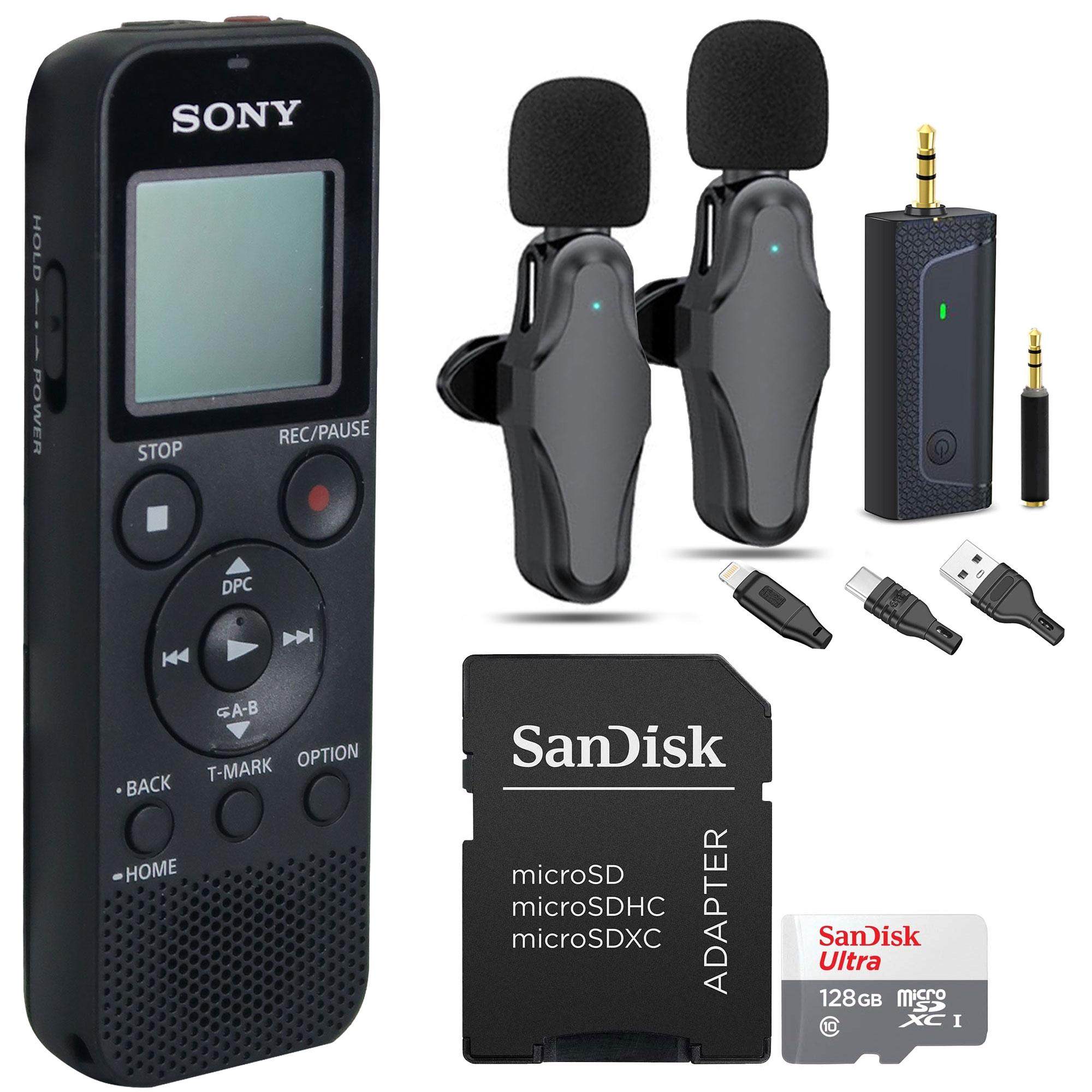 Grabadora De Voz Sony Icd-px370 Con Set De Micrófonos Lavalier Y 128 Gb Para Coche - Venta Internacional.
