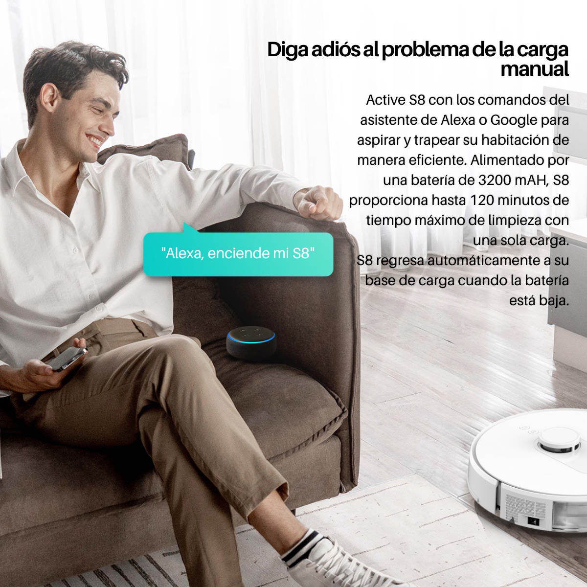 Foto 6 pulgar | Robot Aspiradora Inteligente 360 Smart Life S8 Barre color Blanco Trapea Y Autocarga Compatible con Alexa Y Google