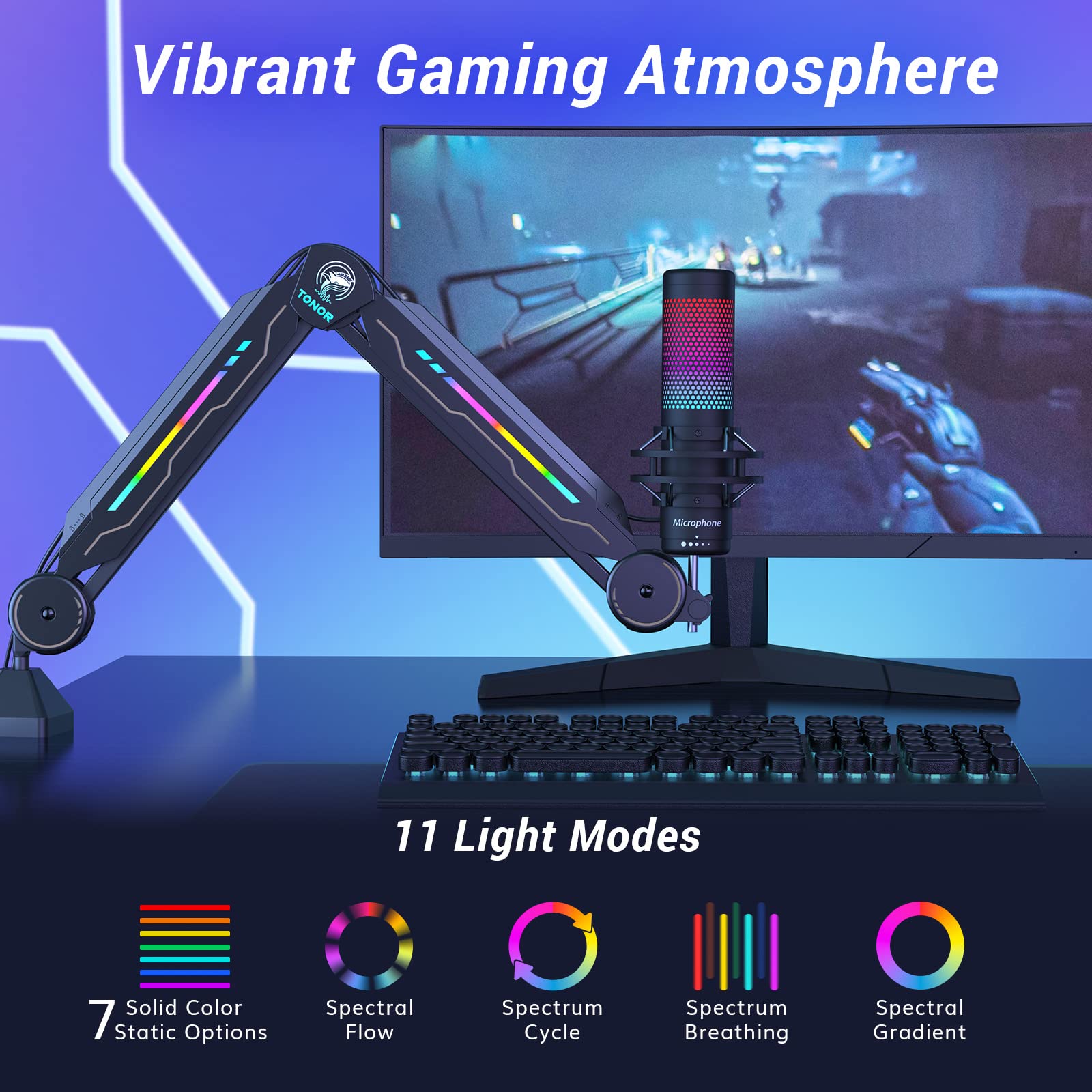 Foto 3 pulgar | Soporte De Micrófono Boom Arm Tonor T90 Con Luz Rgb Para Hyperx Quadcast - Venta Internacional.