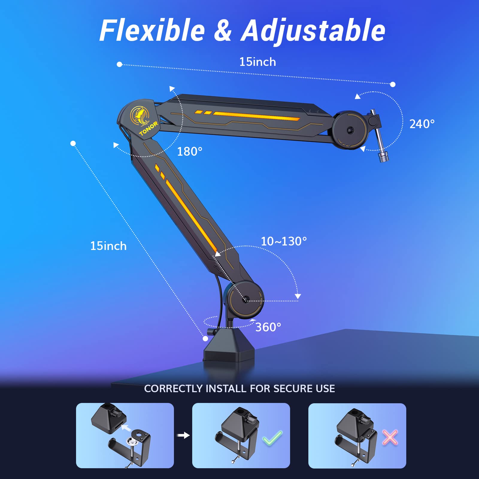 Foto 7 pulgar | Soporte De Micrófono Boom Arm Tonor T90 Con Luz Rgb Para Hyperx Quadcast - Venta Internacional.