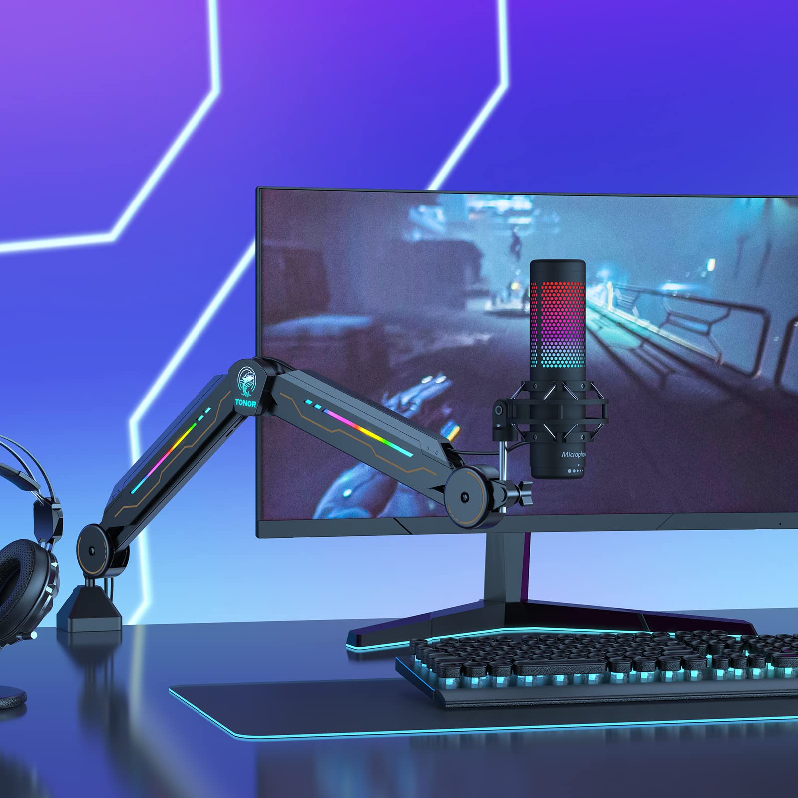 Foto 8 pulgar | Soporte De Micrófono Boom Arm Tonor T90 Con Luz Rgb Para Hyperx Quadcast - Venta Internacional.