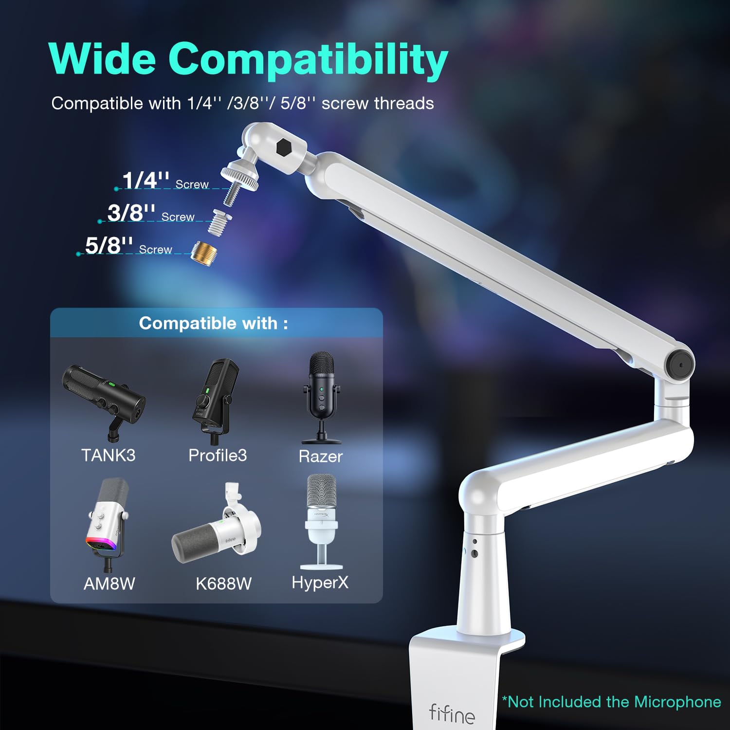 Foto 4 | Soporte Para Micrófono Boom Arm Fifine Bm88w, Perfil Bajo, Metal Blanco - Venta Internacional.