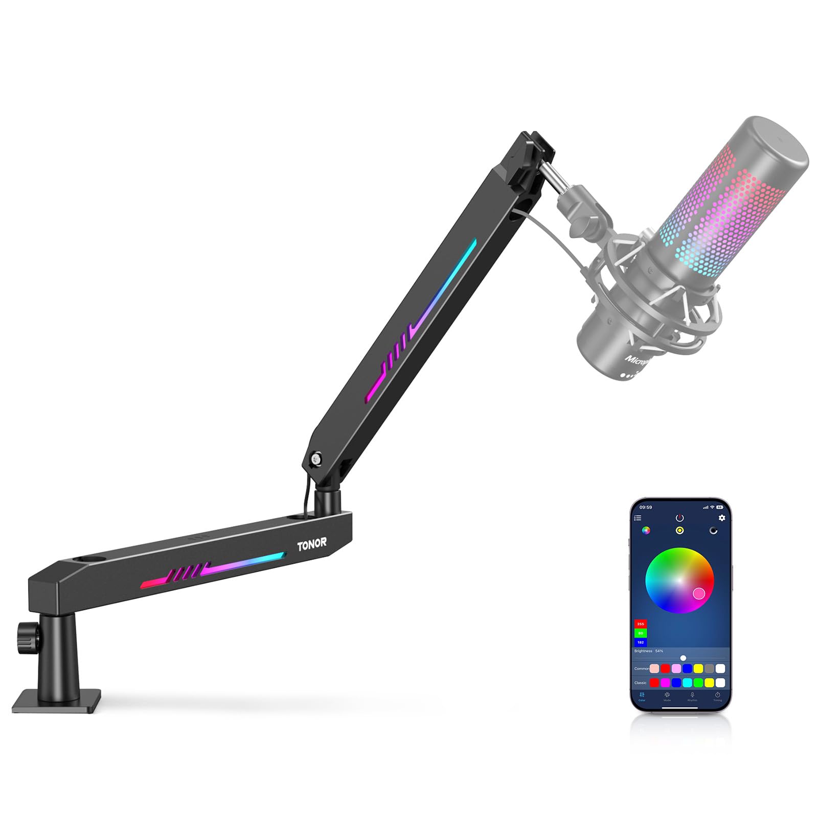 Mic Boom Arm Tonor Rgb De Perfil Bajo Con Gestión De Cables - Venta Internacional.