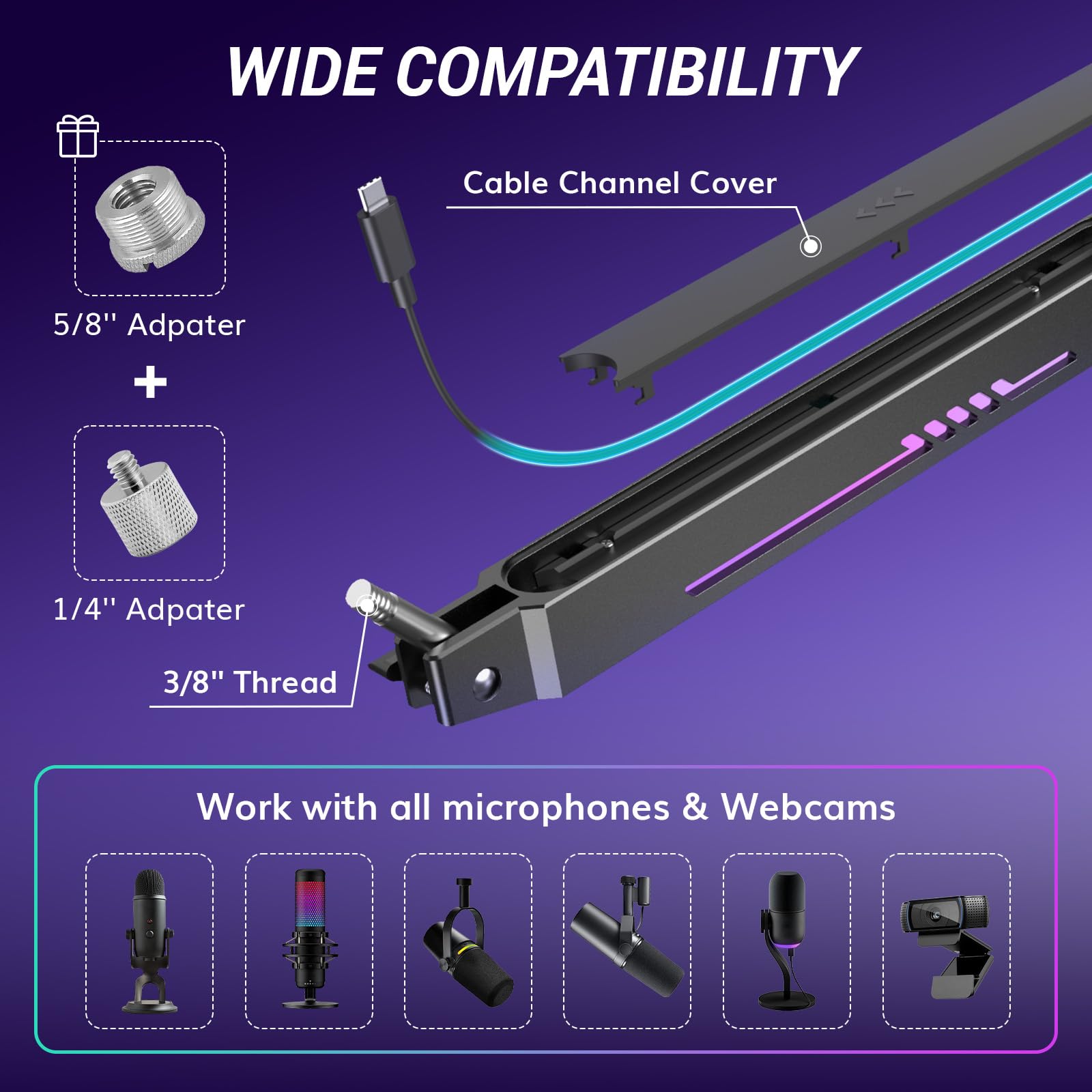 Foto 4 pulgar | Mic Boom Arm Tonor Rgb De Perfil Bajo Con Gestión De Cables - Venta Internacional.
