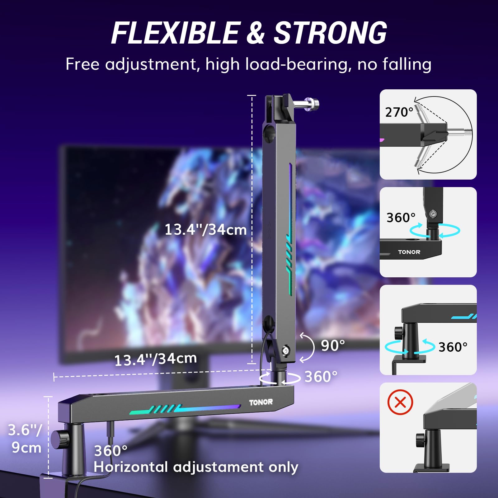 Foto 5 pulgar | Mic Boom Arm Tonor Rgb De Perfil Bajo Con Gestión De Cables - Venta Internacional.