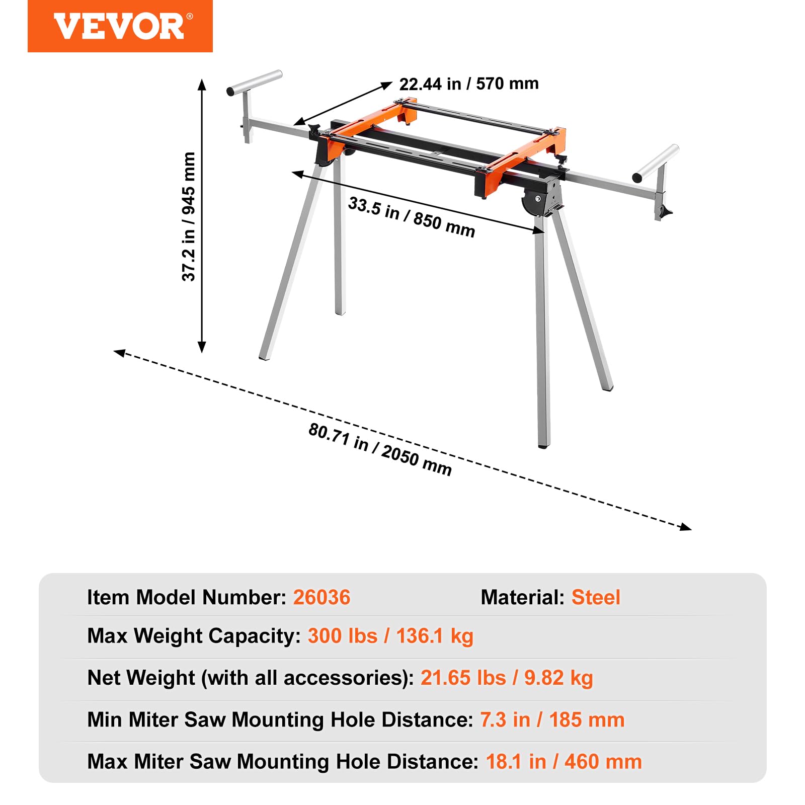 Foto 8 pulgar | Soporte Plegable Para Sierra Ingletadora Vevor De 80 Pulgadas Con 300 Libras - Venta Internacional.