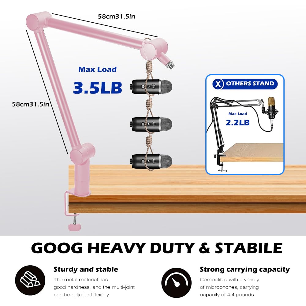 Foto 7 | Soporte Para Micrófono Boom Arm Bomge Ajustable, Resistente, Rosa - Venta Internacional.