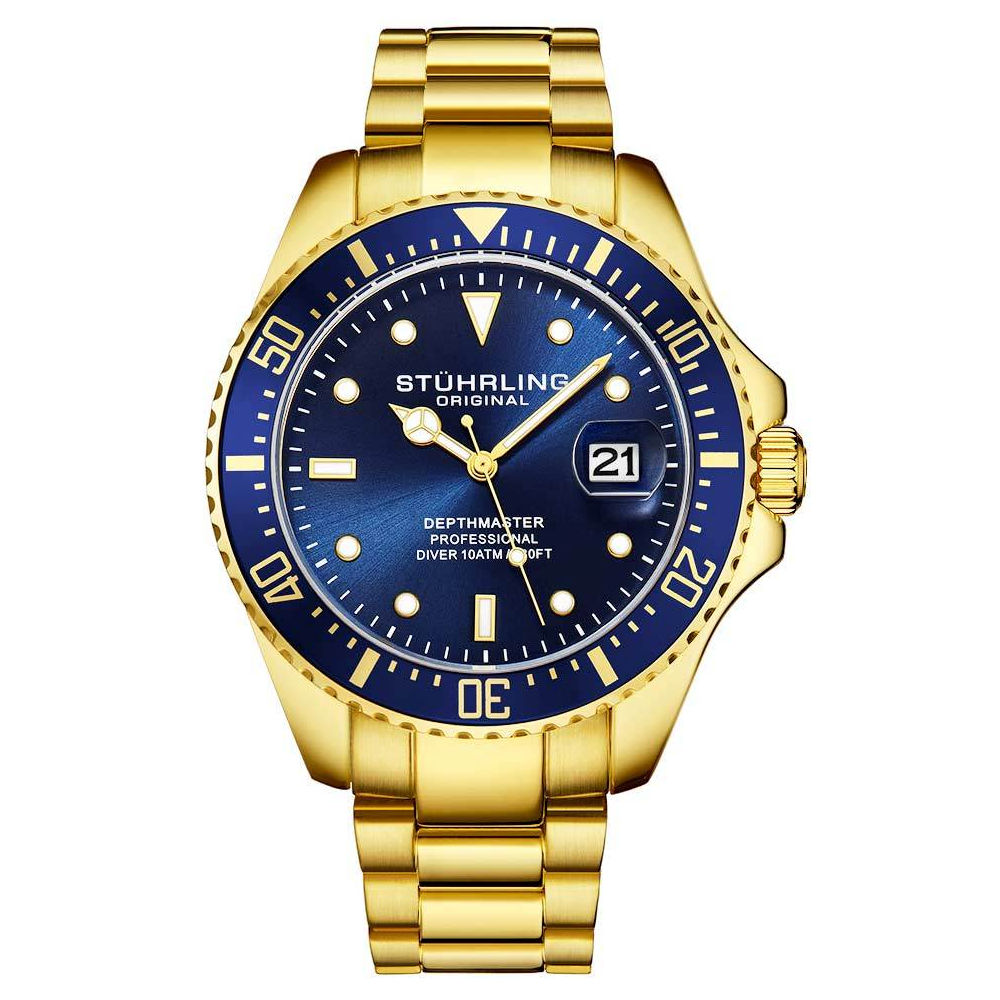 Reloj Stührling Mx Cuarzo Aquadiver Victory 3950 42mm color Azul con Dorado